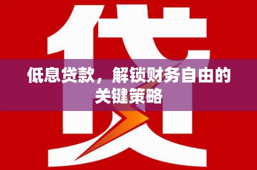 苍南低息贷款，解锁财务自由的关键策略